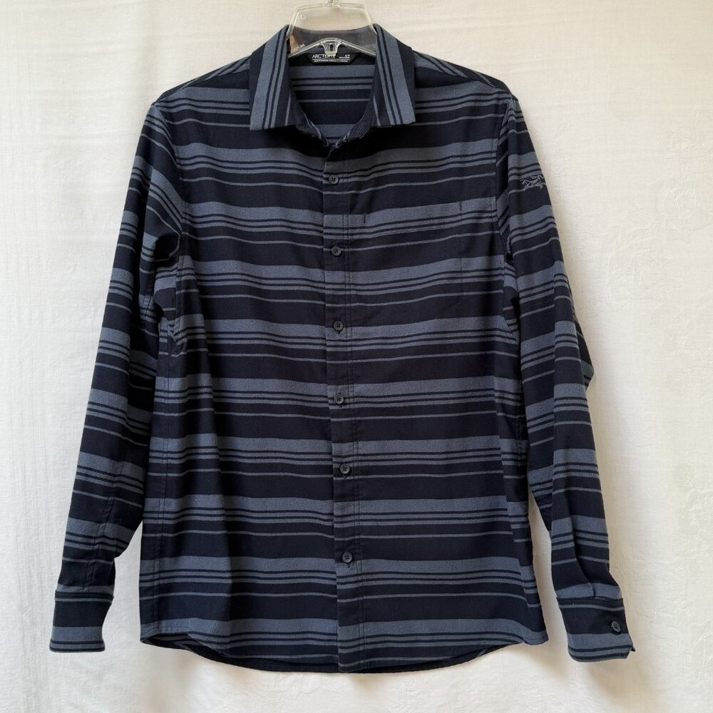 Arc'teryx Shirt Men's Small Mainstay Blue Gray Striped Classic Button-Up Career